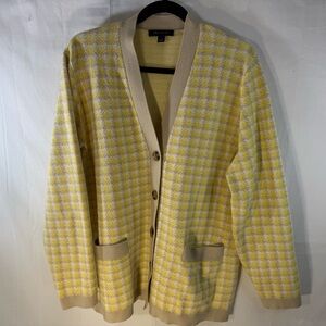SOLD‎ Ann Taylor XL Cardigan NWOT Yellow and Beige Houndstooth Co